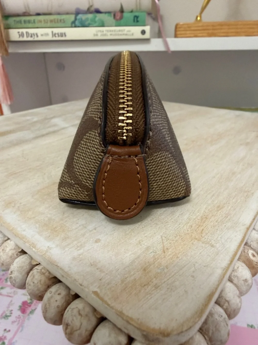 Coach Brown Signature Canvas Pencil Case with Gold Zipper - Picture 4 of 8